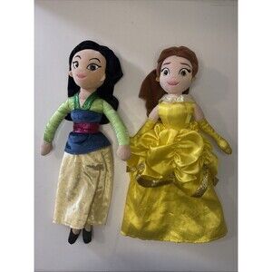 Lot of 2 TY Sparkle Disney Belle & Mulan 18" Plush Princess Dolls FLAW